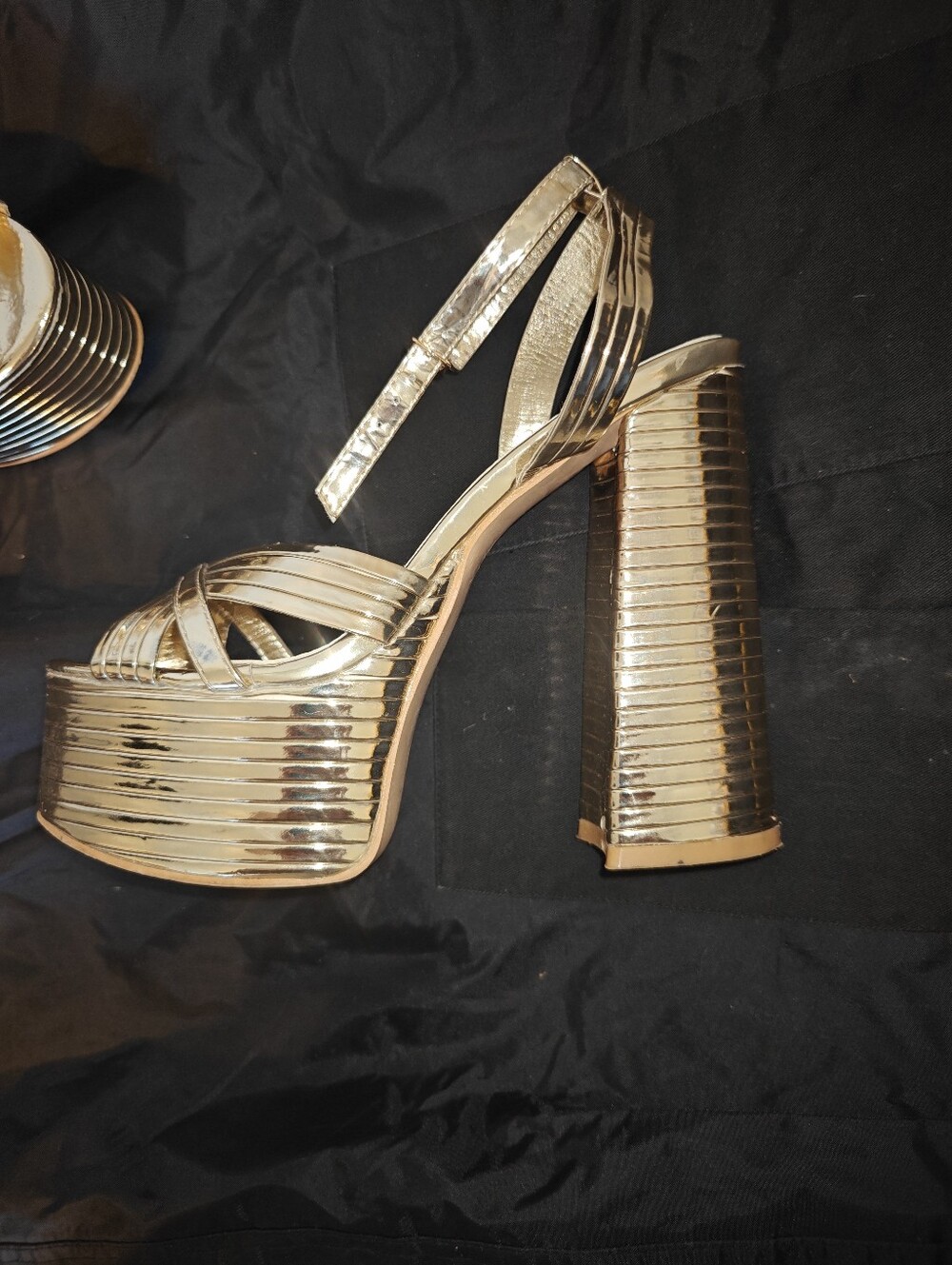 Platform Metallic Heels Gold Disco 9 M Eclectic Showgirl Pole Public Desire